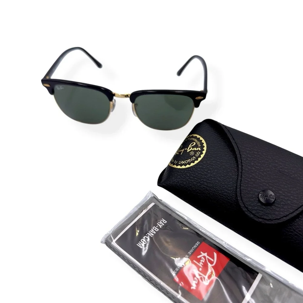 Ray-Ban Clubmaster Sunglasses Mens Black Green Square 55mm RB3016 W0365 Italy